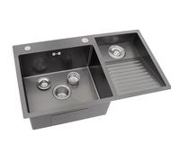 KOOGIMDDR 80x48cm Negro Gris Fregadero de lavandería, 304 Acero Inoxidable Lavabo de lavanderia balcón de Lavabo, pila de lavadero con Lavabo Lavadero Fácil De Limpiar Doble Fregadero