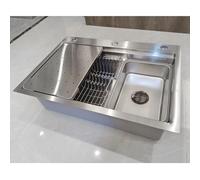KOOGIMDDR 85x50 fregadero SUS304 acero inoxidable cocina multifunción hecho a mano, fregadero de cocina grande de una bañera, instalación a ras o encimera con bañera extraíble