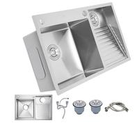 KOOGIMDDR 90x48cm lavabo de lavanderia Balcón De Lavabo De Acero Inoxidable Doméstico, fregadero de lavandería Con Placa De Lavandería Fácil De Limpiar Lavabo De Doble Fregadero (Color : Right)