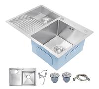 KOOGIMDDR Balcón De Acero Inoxidable Doméstico, Lavabo De Doble Fregadero con Placa De Lavandería Fácil De Limpiar (Color : Left, S : 70x48cm)