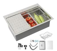 KOOGIMDDR Fregadero de cocina de acero inoxidable 304SUS 80 x 50 cm, color negro, 1 fregadero empotrable, fregadero de cocina rectangular de acero inoxidable, con escurridor, desagüe y kit de
