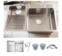KOOGIMDDR Lavabo De Acero Inoxidable Doméstico con Placa De Lavandería Fácil De Limpiar De Doble Fregadero (Color: Left, S: 80x48cm)