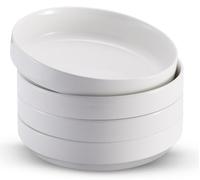 KooK Cuenco para pasta, plato bajo, cuencos de cerámica, cuencos grandes poco profundos, aptos para microondas y lavavajillas, ideal para sopas y ensaladas, porcelana brillante, 48 onzas, juego de 4,