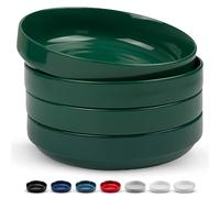 KooK Cuencos grandes de cerámica para pasta, aptos para microondas y lavavajillas, ideales para sopas y ensaladas, cuencos poco profundos, porcelana brillante, 48 onzas, juego de 4, verde cazador