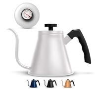 Kook Hervidor de cuello de cisne con termómetro, para verter sobre café y té, medidor de temperatura, eléctrico, gas e inducción, base de acero inoxidable de 3 capas, 27 onzas (blanco)
