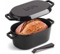 KooK Horno holandés ovalado, para hornear pan, molde para pan de masa madre, con tapa, asas dobles, hierro fundido esmaltado, incluye palanca de tapa, apto para lavavajillas, 3.4 cuartos de galón