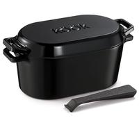 KooK Horno holandés, para hornear pan, molde para pan de masa madre, con tapa, asas dobles, hierro fundido esmaltado, incluye palanca de tapa, apto para lavavajillas, 3.4 cuartos de galón, negro