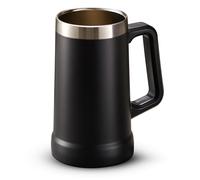KooK Jarra de cerveza, vaso, gran agarre, aventura, taza de café de acero inoxidable, con aislamiento térmico al vacío, taza de doble pared, mango grande, inastillable, negro, 23.5 onzas