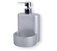 KOOK TIME Dispensador jabón Cocina Gris Plata - jabonera Cocina con Guarda estropajos Fregadero - Apto para Cocina o como dosificador baño con Esponja - Cerámica Color Gris Plata - 10 x 11.5 x 18 cm.