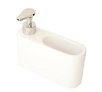 Kook Time Dispensador jabón Cocina Blanco - jabonera Cocina con Guarda estropajos Fregadero - Apto para Cocina o como dosificador baño con Esponja - Cerámica Color Blanco - 18 x 6 x 15.8 cm.