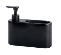 Kook Time Dispensador jabón Cocina Slim | Dosificador jabón Cocina con Soporte para estropajos | Organizador Fregadero de Cerámica | 18 x 6 x 15.8 cm. | Negro Mate