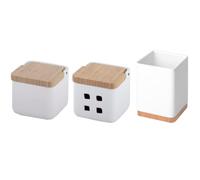 KOOK TIME Juego de accesorios para cocina - Incluye 1 x salero con tapa y 1 x lata de ajo y 1 x soporte para utensilios de cocina - Cerámica mate blanco y bambú