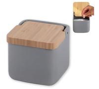 KOOK TIME Salero de Cocina de cerámica SQUARE | Tarro multiusos con tapa basculante de Bambú | Ideal para usar como Salero, azucarero o especiero | 11.5 x 11.5 x 11.5 cm. | Gris mate