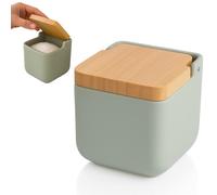 KOOK TIME Salero de Cocina de cerámica SQUARE | Tarro multiusos con tapa basculante de Bambú | Ideal para usar como Salero, azucarero o especiero | 11.5 x 11.5 x 11.5 cm. | Verde Salvia