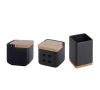 KOOK TIME Set de accesorios cocina - incluye salero de cocina, porta utensilios y bote de ajos - bote para ajos y salero con tapa de bambú - Cerámica negro mate y bambú