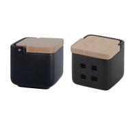 KOOK TIME Set de accesorios cocina - incluye Salero de cocina y bote de Ajos - bote para ajos y salero de cocina con tapa basculante - Cerámica y bambú - 11.5x11.5x11.5 cm. (Set 2 Negro)