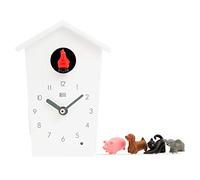 KOOKOO AnimalHouse Blanco, pequeño Reloj Cuco de Pared con Sonidos de 5 Animales de Granja, grabaciónes Naturales, Cuco Design Moderno