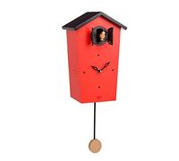 KOOKOO Birdhouse Rojo, Reloj cucu Design Moderno, Sonidos de 12 Aves o el Cuco, Reloj pájaros cantores c. péndulo