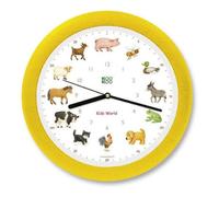 KOOKOO KidsWorld Amarillo, Reloj de Pared Genuino, Sonidos de Animales Naturales, 12 Animales de la Ganja