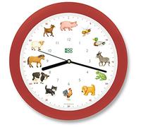 KOOKOO KidsWorld Fresa-roja, Reloj de Pared Genuino, Sonidos de Animales Naturales, 12 Animales de la Ganja
