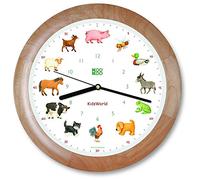KOOKOO KidsWorld Madera, Reloj de Pared Genuino, Sonidos de Animales Naturales, 12 Animales de la Ganja
