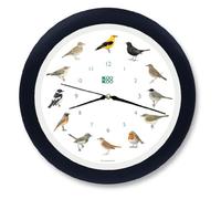 KOOKOO Singvögel Quartz Negro-Azul, Reloj de Pared con 12 pájaros cantores, nativos, grabaciones Originales de la Naturaleza