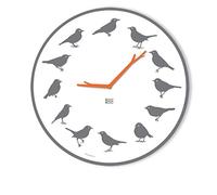 KOOKOO UltraFlat Gris, Reloj de Pared con 12 pájaros cantores, nativos, grabaciones Originales de la Naturaleza, dial Llamativo