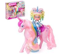 KOOKYLOOS Rainbow Unicorn - Unicornio con pelo real y muñeca Iris. Incluye el unicornio Rainbow, la muñeca Kookyloos exclusiva Iris, ropa y zapatos de moda, 1 cepillo y 1 accesorio