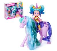 KOOKYLOOS Star Unicorn - Unicornio con pelo real y muñeca Aurora. Incluye el unicornio Star, la muñeca Kookyloos exclusiva Aurora, ropa y zapatos de moda, 1 cepillo y 1 accesorio