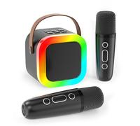 Koolcover Mini máquina de Karaoke para niños y Adultos, Altavoz Bluetooth portátil con 2 micrófonos inalámbricos, Juguetes de Regalo de cumpleaños para niñas de 8, 9, 10, 11, 12 años o más (Negro)