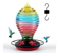 Koolenry Comedero de Vidrio para Colibríes, Comederos de Colibríes Arcoíris para Exteriores Colgantes, 29 Onzas, Botella con Forma de Espiral