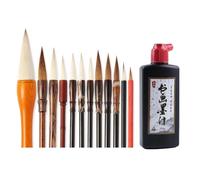 Koolenry Juego de 12 Pinceles de Caligrafía China, 250 Ml de Tinta Líquida para Caligrafía y Sumi, Tinta de Pincel China Versátil