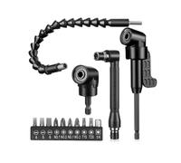 Koolenry Juego de 14 Extensiones de Broca Flexibles de 1/4 de Pulgada, Broca Hexagonal Flexible, Broca de Ángulo Recto de 105 Grados, Broca de Ángulo Recto de 90 Grados.