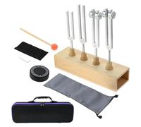 Koolenry Juego de 4 Diapasones de 128 Hz, 136,1 Hz, 256 Hz y 384 Hz con Bolso, Activador y Caja de Resonancia de Madera para Meditación, Sanación y Yoga.