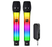 Koolenry Micrófono Inalámbrico RGB de 2,4 G, Recargable, Dinámico, para Karaoke, Iglesia, Espectáculo, Reunión, Hogar, 1 A 2 Personas.