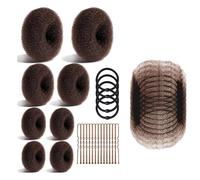 Koolenry Set de Moños y Redecillas para el Pelo, con 8 Moños para Mujer, 10 Redes Invisibles Marrones, 5 Bandas Elásticas y 40 Horquillas Marrones.