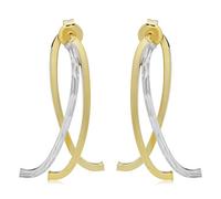 KoolJewelry Pendientes de doble cara de oro amarillo y blanco de 14 quilates de dos tonos con barra curvada en la parte delantera y trasera, Metal, NA