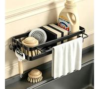 Koolkasa Organizador de Fregadero de Cocina, para Soporte para Esponja con Soporte para paños de Cocina y Dos Ganchos, Organizador de Metal para Colgar en la - no Requiere perforación (Negro)
