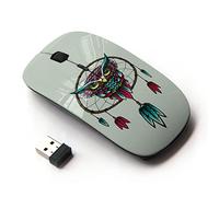 KOOLmouse [ Ratón óptico 2.4G inalámbrico [ Dream Catcher Owl Art Turquoise Red Drawing ]