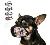 KOOLTAIL Bozal suave para perros pequeños, medianos y grandes, para evitar ladridos y mordeduras, bozales de malla de aire ajustables reflectantes, permiten jadear y beber, cuadros beige, XS