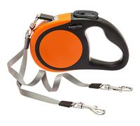 KOOLTAIL Correa retráctil doble para dos perros de hasta 110 libras, resistente, doble cabeza, 16 pies, flexible, extensible 360, sin enredos, un botón y correa de freno de bloqueo para perros