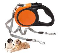 KOOLTAIL Correa retráctil doble para perro para dos perros de hasta 110 libras, resistente, doble cabeza, 16 pies, extensible 360°, sin enredos, un botón y bloqueo de freno, correa de perro para