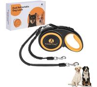 KOOLTAIL Correa retráctil doble para perros de hasta 110 libras, resistente, doble cabeza, extensible de 360°, sin enredos, un botón y correa de bloqueo, elástica que absorbe los golpes, para perros