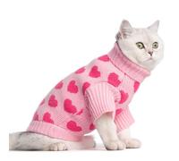 KOOLTAIL Suéter de Cuello Alto para Gato, suéter de Punto Rosa Suave para Gatos, Solo para Gatos, patrón de corazón, Ropa Gruesa y cálida para Clima frío, Traje para Mascotas para el día de San