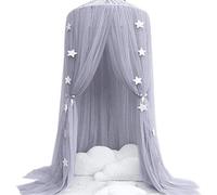 Koomiao - Cielo de cuna para niña, diseño de princesa, para niños, con estrella, decoración de habitación infantil en forma de cúpula, malla transpirable para bebé (gris)