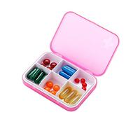 Koomuao Caja de pastillas portátil con 6 compartimentos, pastilleros diarios pastillero de viaje caja medicamentos resistente a la humedad Pillbox para píldoras, vitaminas y accesorios (rosa)