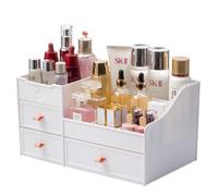 Koomuao Organizador de maquillaje, gran capacidad, almacenamiento de cosméticos de plástico, para cuarto de baño, dormitorio, para pinceles de maquillaje, perfume, lápiz labial, blanco, Sencillo