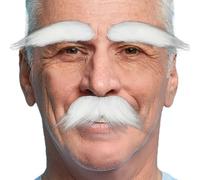 Koonfan Juego de bigote falso y cejas para adultos, para barba falsa para adultos, bigotes falsos, Blanco, Average