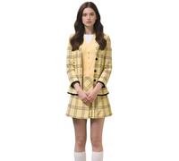 Koongso Disfraz de Cher para mujer, trajes de colegiala de cine, chaleco de falda a cuadros amarillos, disfraz vintage de los años 90 para fiesta temática de Halloween