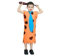 Koongso Disfraz de hombre de las cavernas Fred de dibujos animados para niños, túnica estampada naranja para niños y niñas, Halloween, fiesta de cumpleaños, trajes novedosos para el escenario escolar